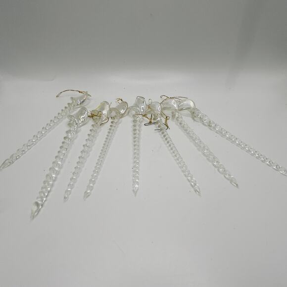 Vintage Iridescent Spun Glass Twisted Icicle Christmas Ornament Set of 8 - Picture 5 of 5